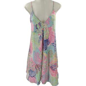 Lilly Pulitzer Sundress Beach Coverup Casual Skinny Straps Pink Green Medium